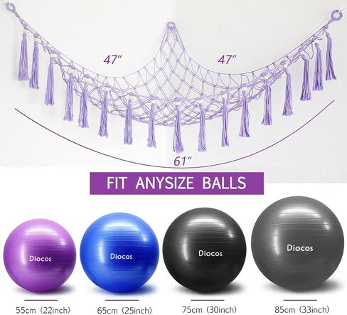 Exercise Ball Holder Yoga Ball Rack Corner Hanging Storage Net or Hammock for Fitness Ball Balance Ball Organizer Pregnancy Stability Ball Swiss Balance Ball for Yoga Studio and Gym in Saudi Arabia