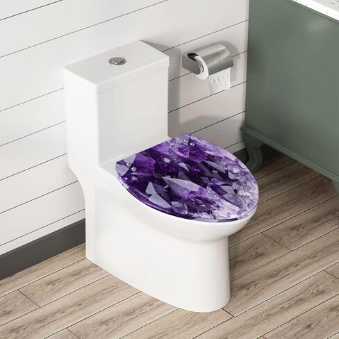 Elongated Toilet Seat Amethyst druse Resin Toilet Seat with Quietly Close Quick Release Hinges Decorative Toilet Seat with Cover Easy to Clean and Install in Saudi Arabia