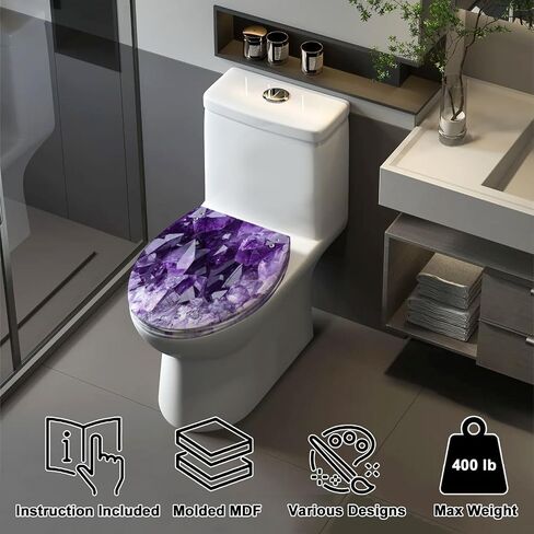 Elongated Toilet Seat Amethyst druse Resin Toilet Seat with Quietly Close Quick Release Hinges Decorative Toilet Seat with Cover Easy to Clean and Install in Saudi Arabia