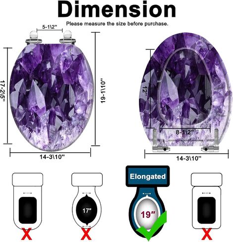 Elongated Toilet Seat Amethyst druse Resin Toilet Seat with Quietly Close Quick Release Hinges Decorative Toilet Seat with Cover Easy to Clean and Install in Saudi Arabia