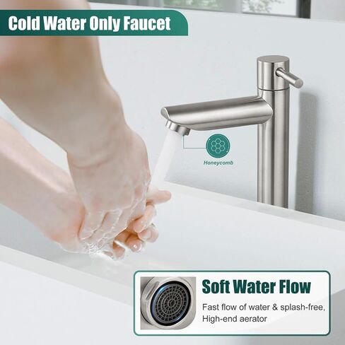 Cold Water Only Bathroom Sink Faucet Stainless Steel SUS304 Brushed Nickel Single Handle One Hole Deck Mount Lavatory Faucet (Drain Not Included) in Saudi Arabia