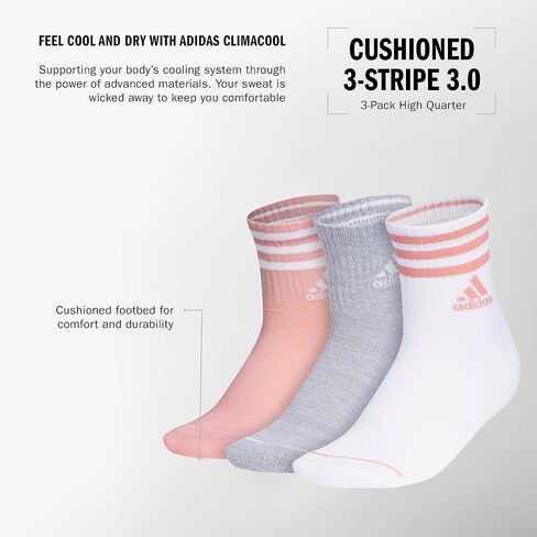 adidas Men's 3-Stripe High Quarter Socks (3-Pair) with Arch Compression for a Secure Fit in Saudi Arabia