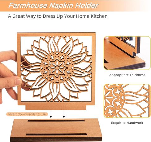 Wood Napkin Holder – Wooden Napkin Holder for Table – Sunflower Paper Napkin Holder – Freestanding Napkin Dispenser for Home, Kitchen, Restaurant, Cafe, Party – Modern Napkin Organizer in Saudi Arabia