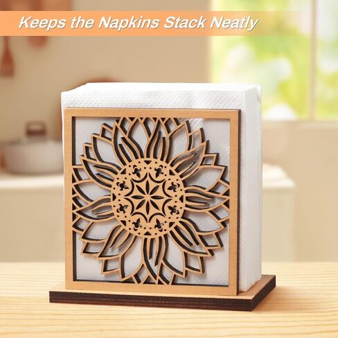 Wood Napkin Holder – Wooden Napkin Holder for Table – Sunflower Paper Napkin Holder – Freestanding Napkin Dispenser for Home, Kitchen, Restaurant, Cafe, Party – Modern Napkin Organizer in Saudi Arabia