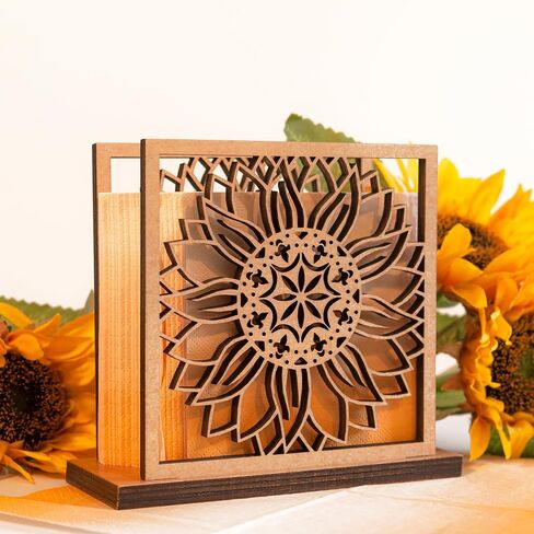 Wood Napkin Holder – Wooden Napkin Holder for Table – Sunflower Paper Napkin Holder – Freestanding Napkin Dispenser for Home, Kitchen, Restaurant, Cafe, Party – Modern Napkin Organizer in Saudi Arabia