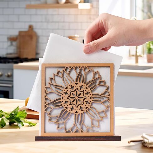 Wood Napkin Holder – Wooden Napkin Holder for Table – Sunflower Paper Napkin Holder – Freestanding Napkin Dispenser for Home, Kitchen, Restaurant, Cafe, Party – Modern Napkin Organizer in Saudi Arabia