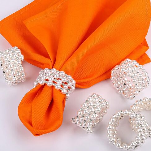 Pearl Napkin Rings Set of 6, Delicate Handmade Napkin Holder Ring Buckles Ideal Table Setting Decor for Wedding, Valentine's Day, Banquet, Birthday, Thanksgiving (White) in Saudi Arabia