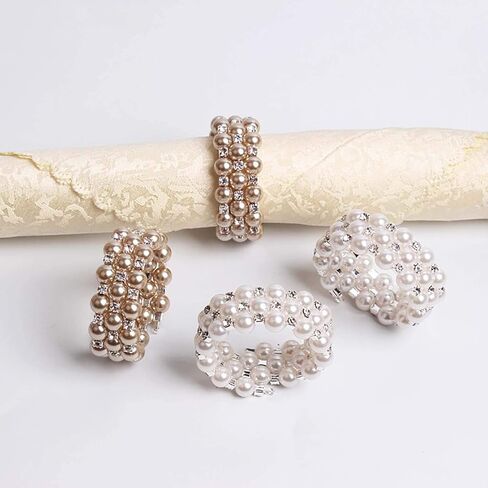 Pearl Napkin Rings Set of 6, Delicate Handmade Napkin Holder Ring Buckles Ideal Table Setting Decor for Wedding, Valentine's Day, Banquet, Birthday, Thanksgiving (White) in Saudi Arabia