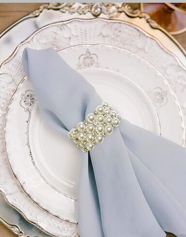 Pearl Napkin Rings Set of 6, Delicate Handmade Napkin Holder Ring Buckles Ideal Table Setting Decor for Wedding, Valentine's Day, Banquet, Birthday, Thanksgiving (White) in Saudi Arabia