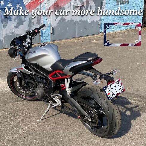 Motorcycle American Flag License Plate Frame - 4 Holes Stainless Steel Matte Stripe US Flag Gloss Patriotic License Plate Frame Holder Covers for Motorcycle in Kuwait
