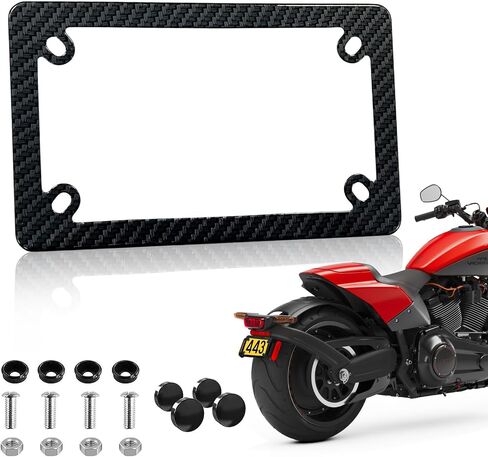 Motorcycle American Flag License Plate Frame - 4 Holes Stainless Steel Matte Stripe US Flag Gloss Patriotic License Plate Frame Holder Covers for Motorcycle in Kuwait