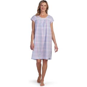 Miss Elaine Women's Short Cotton Nightgown, 100% Cotton Nightgown, Short Sleeves, Sleepwear and Loungewear