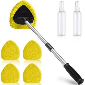 25.6'' Longer Extendable Windshield Cleaning Tool, Strong Absorbent Car Window Cleaner with 5 pcs Washable Pads and 2 pcs Spray Bottles, Multifunctional Use Windshield Cleaner Tool (Yellow) in Kuwait