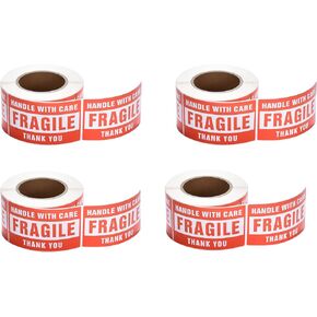 Pacific Mailer Fragile Stickers for Shipping 3in x 2in Handle with Care Fragile Stickers Shipping Labels Strong Ahesive Clear Large Front Text (4 Rolls, 500 per Roll, Total 2000 Labels)