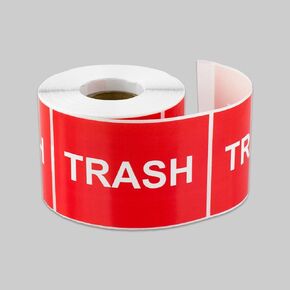 300 Trash Sticker - 2 x 3 Inches Trash Sticker for Trash Can Bright Red Disposal Trash Basura Label Stickers, Self Adhesive Trash Labels - 1 Roll of 300 Stickers for Trash Cans