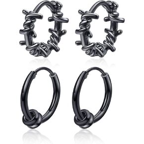2 Pairs Simple Punk Black Silver Geometric Ball Circle Round Thorns Stud Earrings Safety Spur Hoop earring for Mens Womens Hip Hop Jewelry
