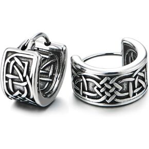 Celtic Infinity Knot Hoop Earrings, Weave Eternal Design, Steel Huggie Earrings Hinged Men Women