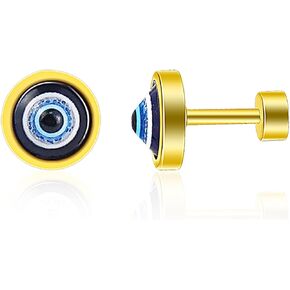 Evil Eye Stud Earrings Stainless Steel Blue Eye Geometric Earrings Protection Amulet Success Prosperity Jewelry for Men Women Unisex