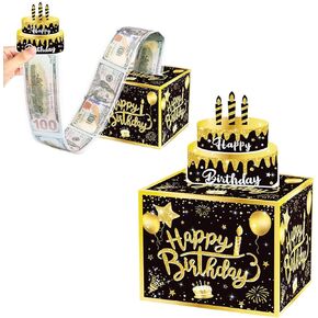 Lazynice Money Gift Ideas Birthday Surprise Gift Box Explosion for Money, Surprise Money Roll Gift Boxes with Pull Out Card and 30Pcs Transparent Bags for Kids Men Women (Blue Birthday)