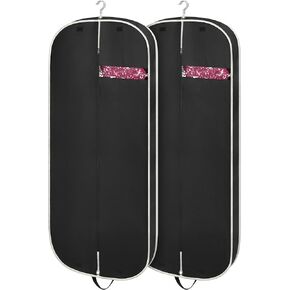 عبوة من 2 حقيبة ملابس لتعليق الملابس من Coastal Rose، حقائب ملابس مقواة مقاس 10.16 سم للسفر، حقيبة غطاء البدلة بمقبض - 60.96 سم × 137.16 سم/ أسود in Kuwait