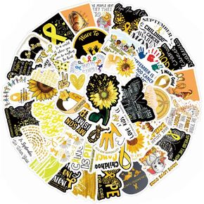 62Pcs Childhood Cancer Awareness Stickers Pack, Gold Ribbon Aesthetic Vinyl Waterproof Sticker Decals for Water Bottle,Skateboard,Laptop,Phone,Journaling,Scrapbooking Gifts for Kids Teens Adults