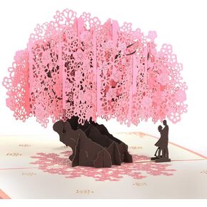 Shynek Cherry Blossom Pop Up Wedding Anniversary Card, 3D Love Card, Valentines Gift for Her, with Envelope and Blank Note