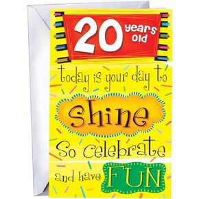 Chuck's Card-O-Rama 20th Birthday Greeting Card - Made in America - Excellent Card Stock, Envelope Included - 5" x 7.75" - Packaged in Extra Sturdy Mailer - 89680