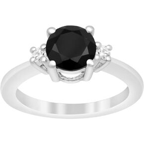 7MM Round Shape Black Spinel Gemstone 925 Sterling Silver Solitaire Women Wedding Ring