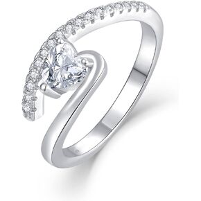 Women Ring 925 Sterling Silver 3A 5 * 5mm Cubic Zirconia Heart Bypass Ring with White Gold Plated for Women