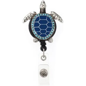 Aquamarine Enamel Sea Turtle Retractable ID Badge Reel,Name Card Holder,ID Badge Reel for Nurse (Blue)