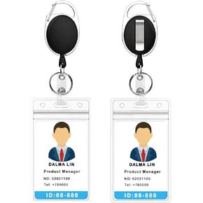 2 Pack ID Badge Holder with Clip – Badge Reels Retractable Heavy Duty – Clear Id Card Holder Retractable – Vertical Lanyard Id Holder with Carabiner Badge Reel – Retractable Keychain