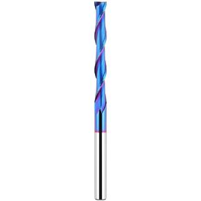 Upcut Spiral Router Bit 1/4 inch Shank, 1/4 inch Cutting Diameter, Extra Long 4 inch Solid Carbide with Nano Blue Coating CNC Router Bits End Mill for Wood Cut, Carving