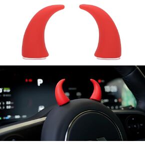 TOMALL 2pcs 3D Devil Bull Horn Car Interior Decoration Stickers for Car Steering Wheel Dashboard Motorcycle Accessories Compatible with Mini (Black)