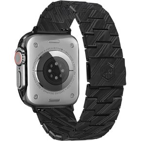 Carbon Fiber Apple Watch Band Compatible with iWatch Series 1/2/3/4/5/6/7/8/SE/ULTRA, 49/45/44/42mm, with Buckle Quick Release,Metal Style