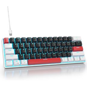 surmen 65% Mechanical Gaming Keyboard with Linear Red Switch, Wired Mini Compact Keyboard 60 Percent Backlit for Laptop Desktop PC Gamers（68 White-Ice Blue）