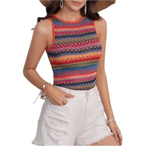 Verdusa Women's Geo Print Crewneck Sleeveless Tops Boho Summer Tank Top