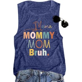 Women Mama Mommy Mom Bruh Tank Tops Cute Mom Graphic Funny Colorful Letter Print Sleeveless Vest Top