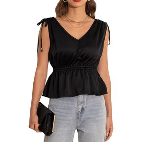 CUPSHE Women Tops Sleeveless Peplum Shirt Shoulder Ties Tee Solid Blouses Casual Summer