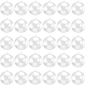 30 PCS 100mm Clear Plastic Open Ornaments Ball, Plastic Fillable Balls, Transparent Decoration Balls Acrylic Fillable Sphere Bauble Xmas Ball for Christmas, DIY, Crafts, Wedding Decor