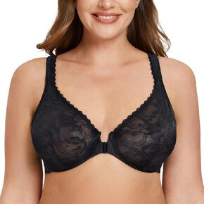MELENECA Women's Plus Size Front Closure No Padding Full Coverage Lace Underwire Bra
