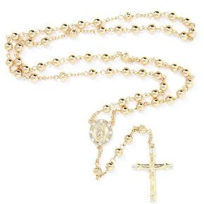 SM Stainless Steel Gold Silver Rosary 3mm-8mm CCB Beads Cross Y Necklace 20"-30" Chain for Women Men (6mm 20" (4) - Gold)