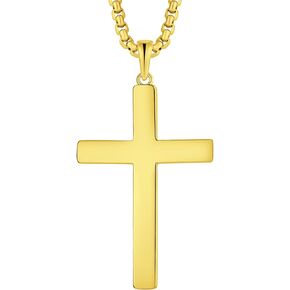 925 Sterling Silver Cross Necklace for Men,Polished Chritian Pendant Jewelry for Men, 24" Rolo Chain Cross Jewelry
