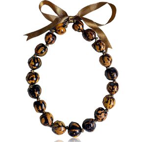 Mens and Womens Mixed Black and Brown Kukui Nut Tropical Necklace from the Philippines (Natural Colors May Vary)