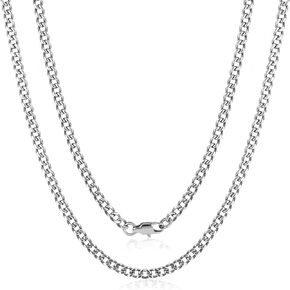 Solid Pure Titanium Cuban Link Chain 3.5mm Finely Polished Skin Friendly Shinny Curb Chain Necklace for Women Men Sensitive Skin Valentines Birthday Gifts 24 Inches