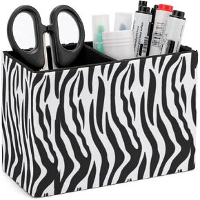 Pencil Holder for Desk, Black White Zebra Pen Holder Storage Desktop Pen Organizer Desk Pencil Organizer Makeup Brush Holder for Office School College Leather