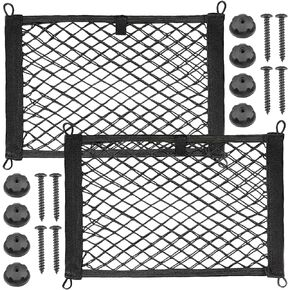 2pcs Cargo Net, Pocket Storage Mesh Net, Elastic Automotive Cargo Nets Storage Pouch with 8 Mounting Screw and Builtin Hooks, for Car Trunk Boats Net (18x9.8 inches)
