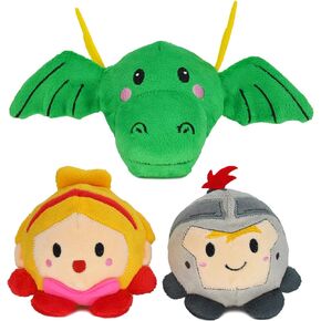 HugSmart | Tough Squeaky Dog Toys (3-pack) with 3 inch Tennis Ball Inside | Super Soft Plush, No Stuffing Interactive Fetch Toys for Small Medium Large Dogs (Dragon, Knight, Princess)