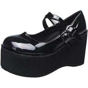 Ulalaza Women Mary Jane Dress Pumps Lolita Shoes Cute Platform Gothic Double Ankle Strap Round Toe Chunky Heel Uniform Pumps Shoes Perfect for School Party Business Work Dance Date Night Club
