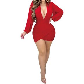 Uni Clau Women Sexy Deep V Neck Sheer Mesh Bodycon Mini Dress Long Sleeve See Through Ruched Cocktail Party Club Mini Dresses