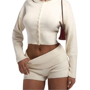GORGLITTER Women's High Waisted Folded Workout Yoga Shorts Casual Solid Knitted Hot Pants
